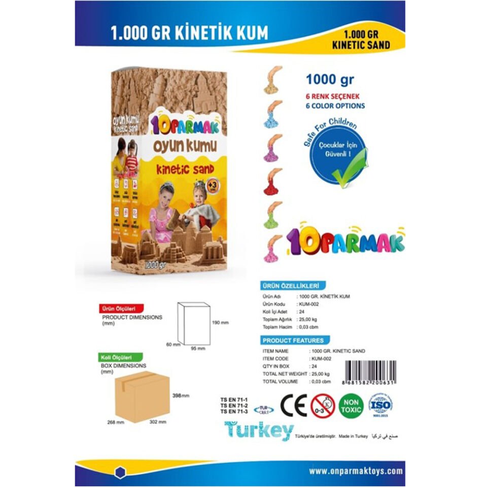 KİNETİK KUM BÜYÜK KUTUDA 1000 GR (KL:24)