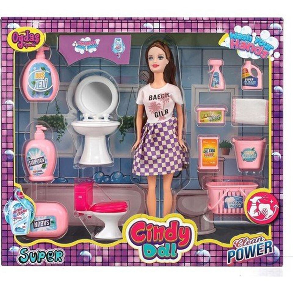 CİNDY DOLL LAVABO VE TEMİZLİK SETLİ BEBEK 02452