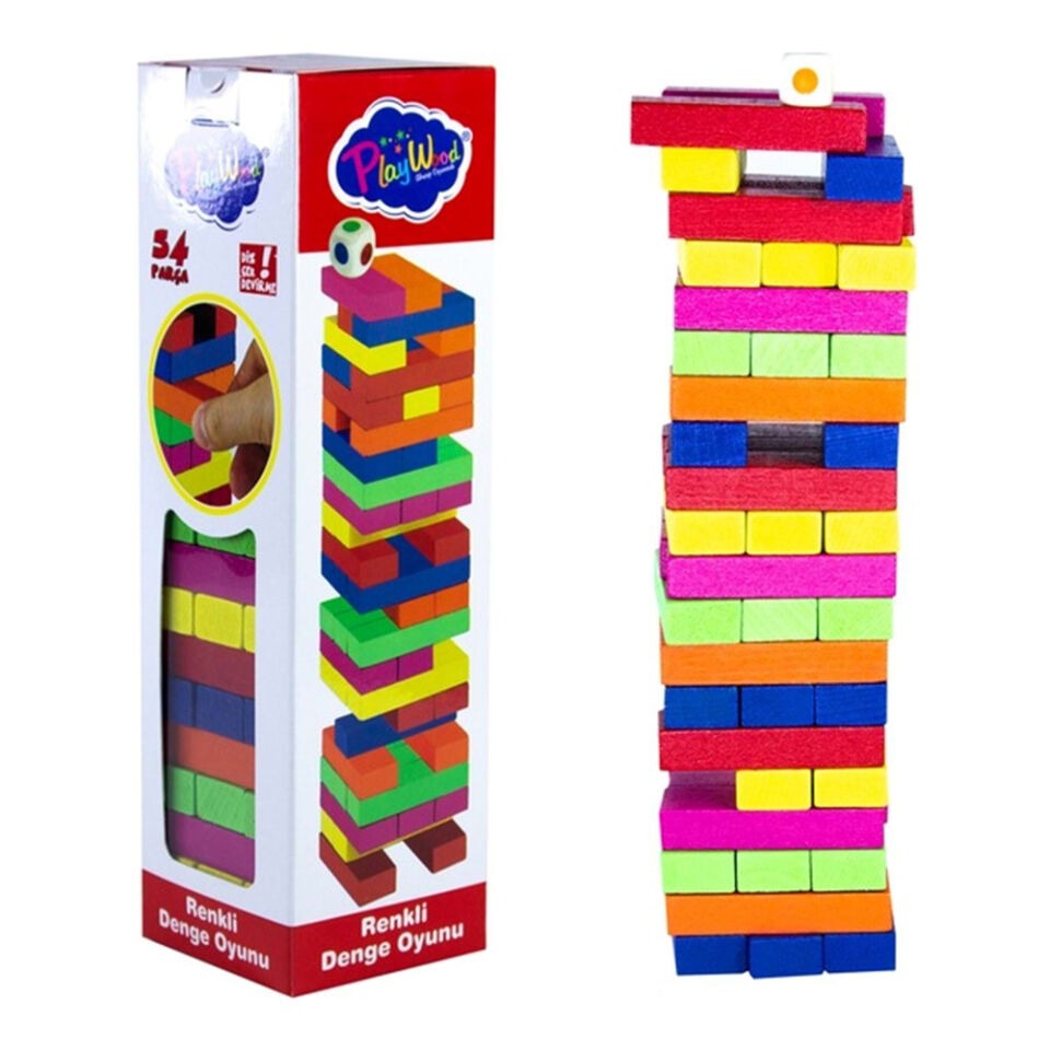 KUTUDA RENKLİ AHŞAP JENGA DENGE OYUNU KL.24