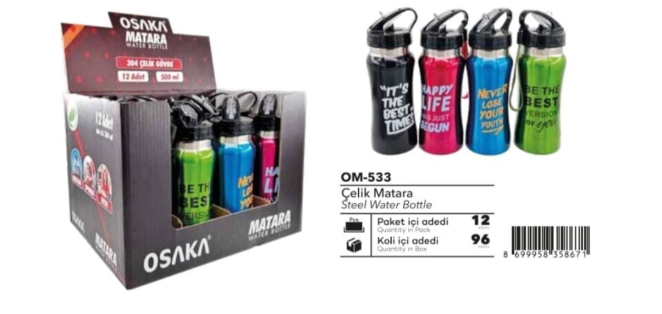 500 ML ÇELİK AÇIK PİPETLİ MATARA PK:12 KL.96